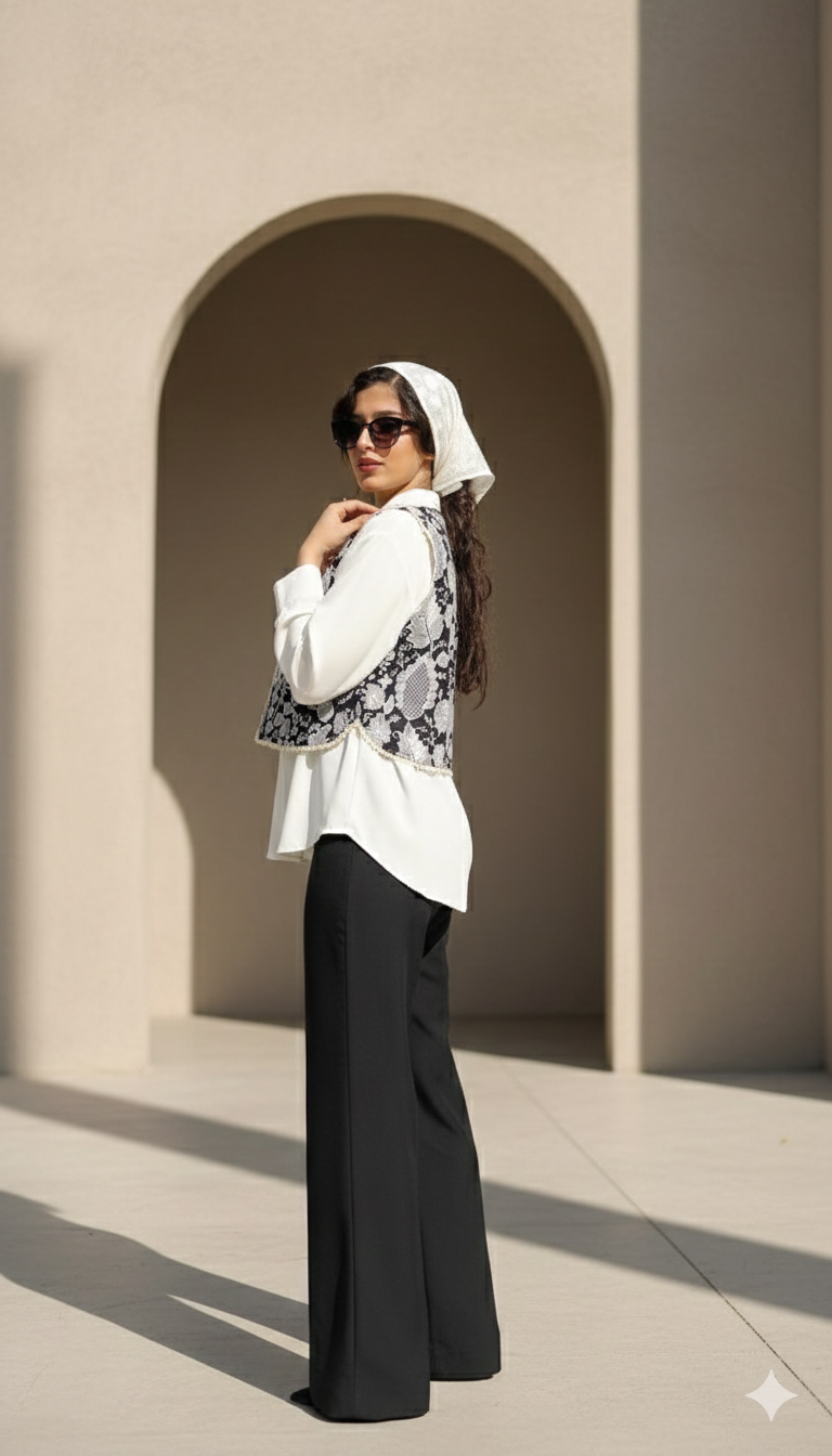 شومیز سفید نخی وست گیپور