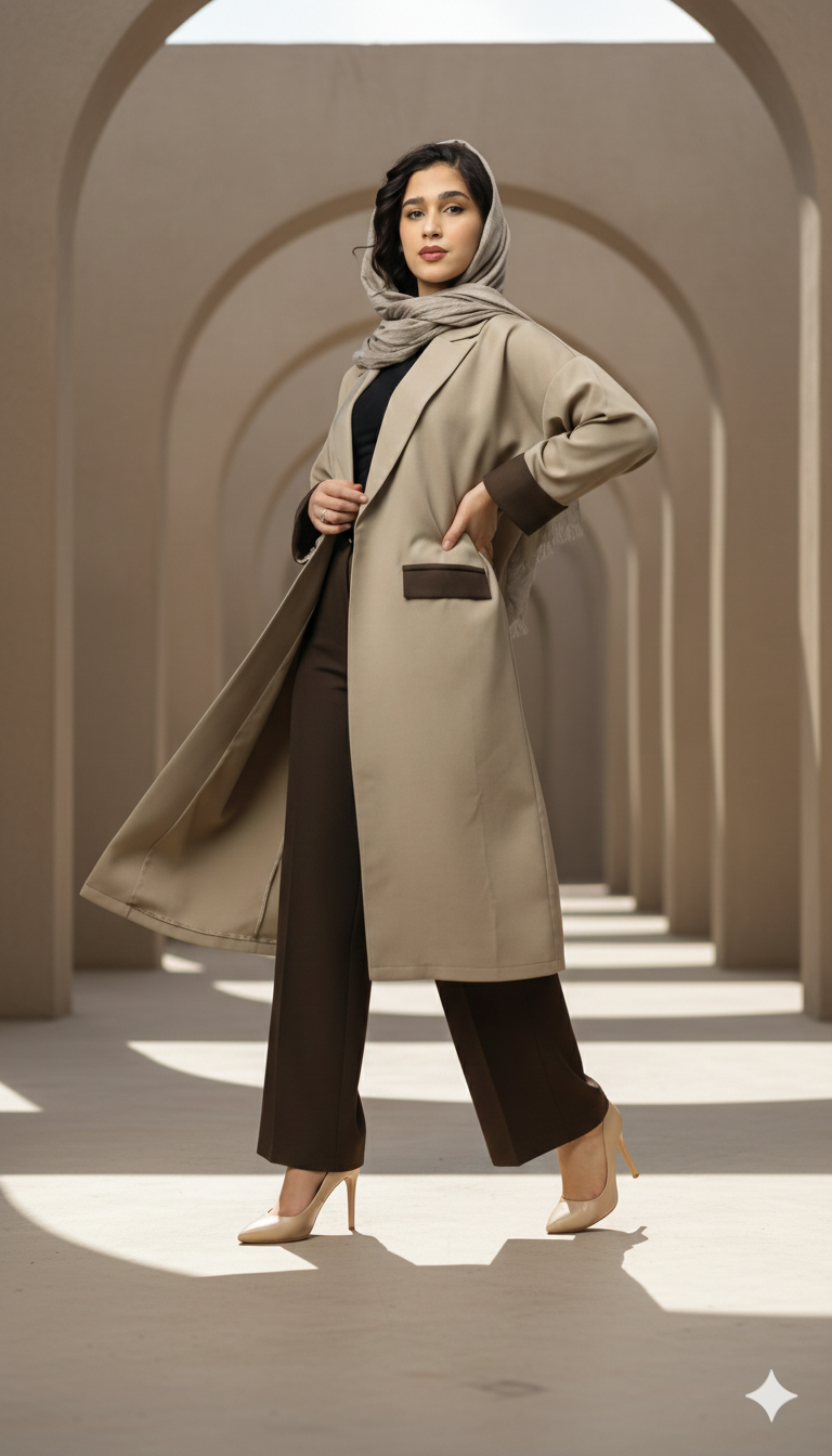 مانتو بلند آستین رنگی